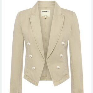 L'AGENCE Wayne Crop Cream Double-Breasted Cropped Blazer